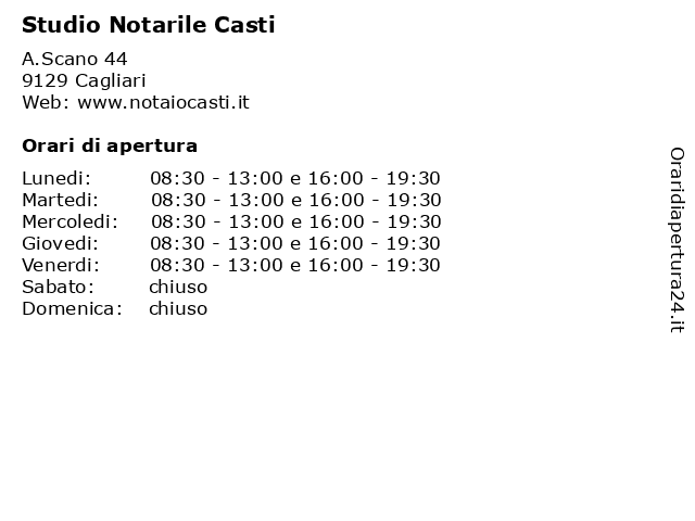 Orari di apertura Studio Notarile Casti A.Scano